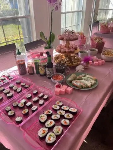 Use pink decor to make your sushi lunch look festive for valentine's day