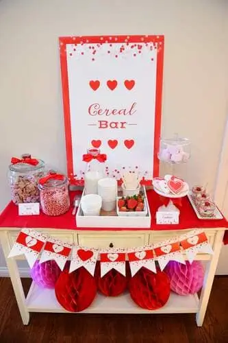 Make a cereal bar for valentine's day breakfast for a fun and festive valentine's morning