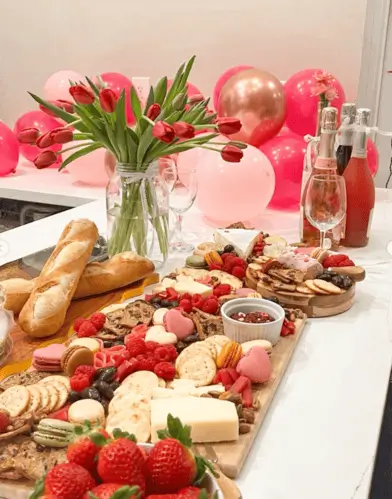 A valentine's charcuterie board is great for galentine's and family brunches because everyone loves it and you can have a variety of foods